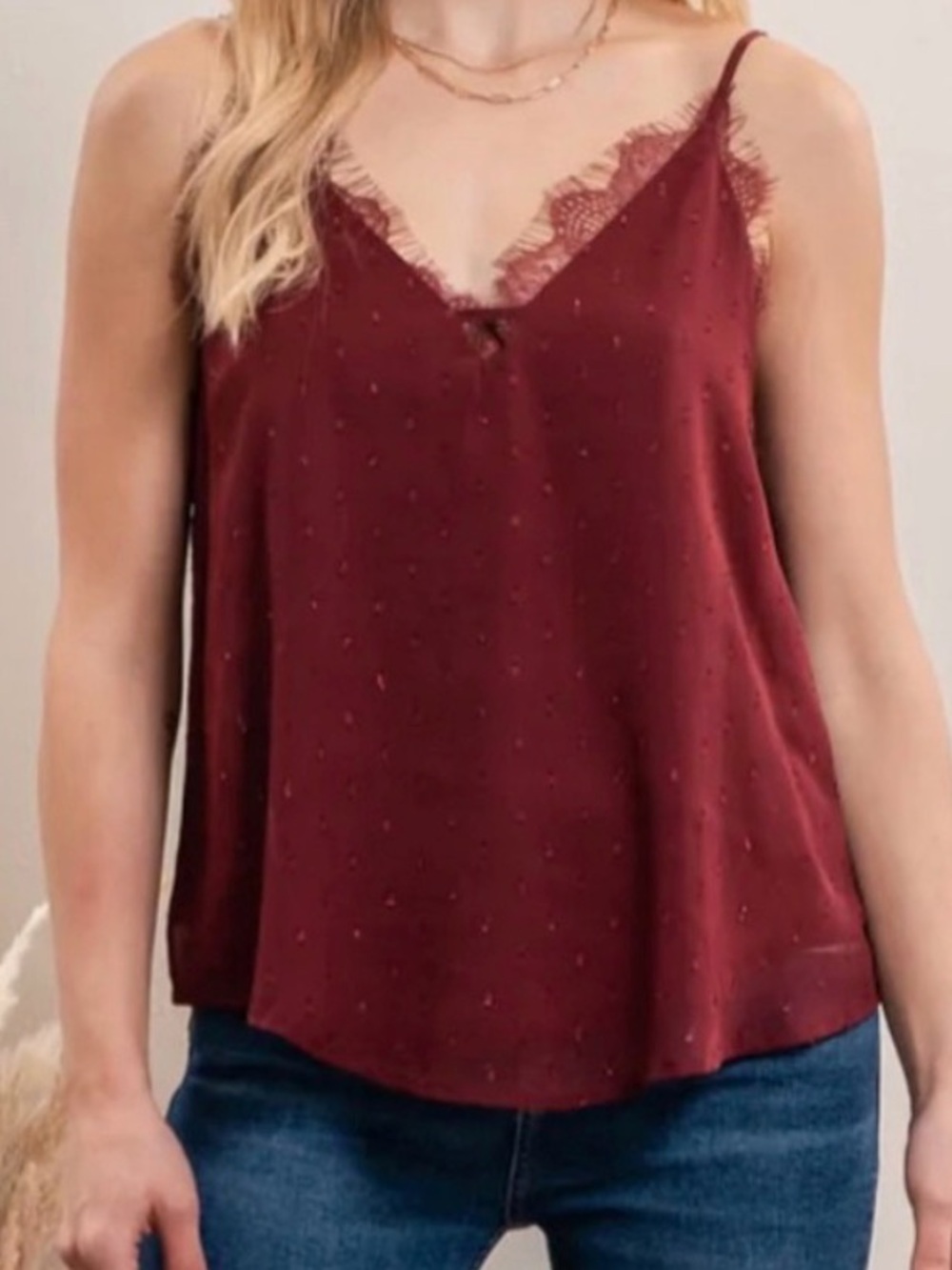 Blu Pepper Burgundy Lace-Trim Cami